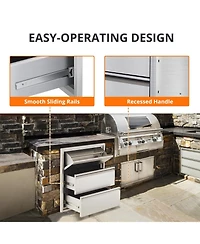 gaomon Outdoor Kitchen Drawers with Paper Towel Holder, Stainless Steel 3-Layer Bbq Drawers, Silver