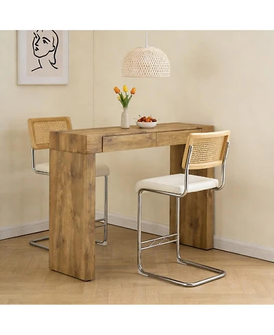 Streamdale Furniture Pu leather bar chair & wood grain bar table set with storage