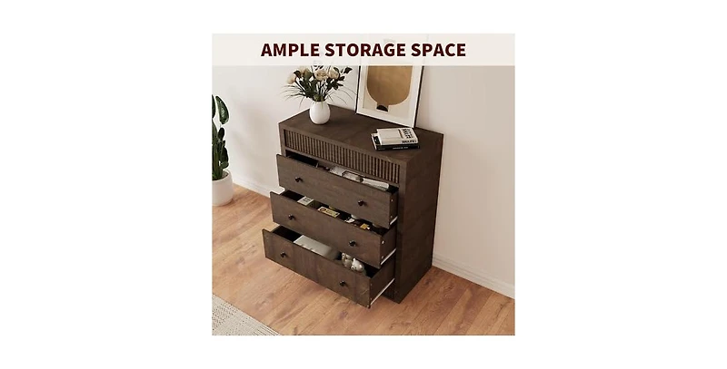 gaomon 3 Drawer Dresser for Bedroom, Fluted Chest of Drawers, Modern Wooden Nightstand Storage Cabinet