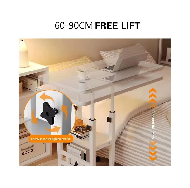 gaomon Adjustable Height C Table with Wheels, Overbed Table with Storage Shelves, Sofa Laptop Desk with Tilting Board