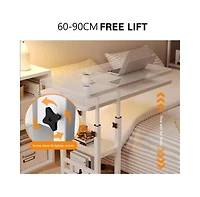 gaomon Adjustable Height C Table with Wheels, Overbed Table with Storage Shelves, Sofa Laptop Desk with Tilting Board