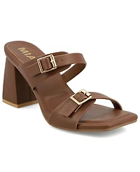 Mia Women's Double-Strap Gold-Tone Buckle Block Heel Sandals