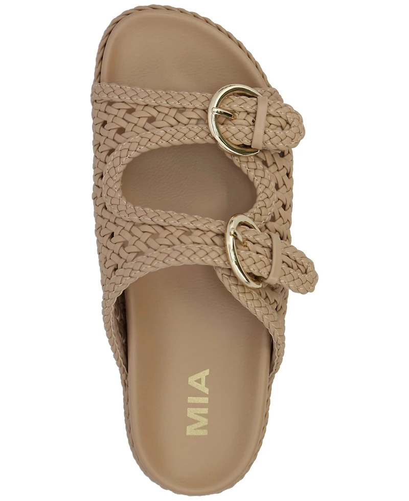 Mia Women's Trendy Woven Double Buckle Slide Sandals