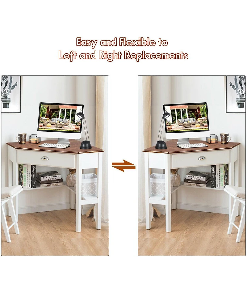Corner Computer Desk Laptop Writing Table Wood Workstation