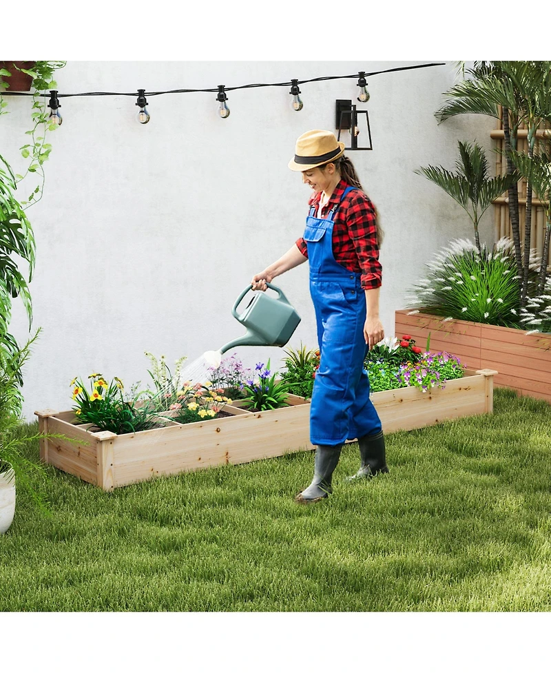 Gymax Raised Garden Bed Wooden Elevated Planter w/2 Planter Boxes 7 Compartments
