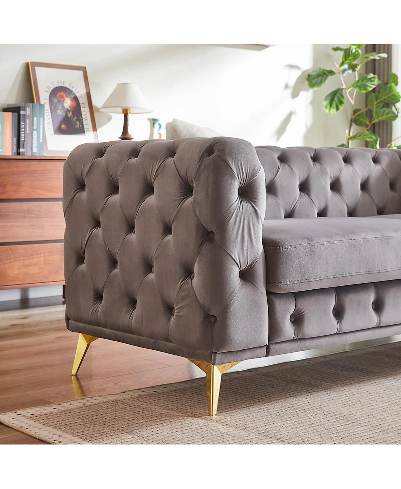 Streamdale Furniture 3+2 seater velvet sofa with solid wood frame and metal feet, 4 cushions.