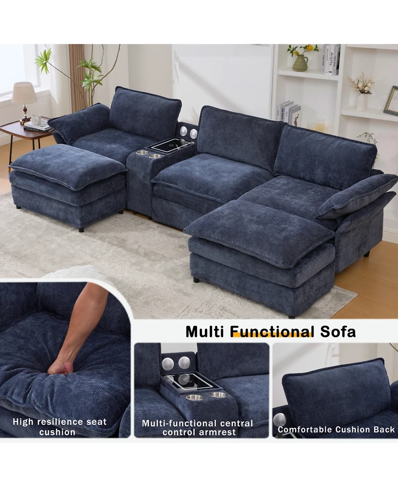 Streamdale Furniture U Shaped Modular Sectional Sofa with Storage, Charging, Speakers & More