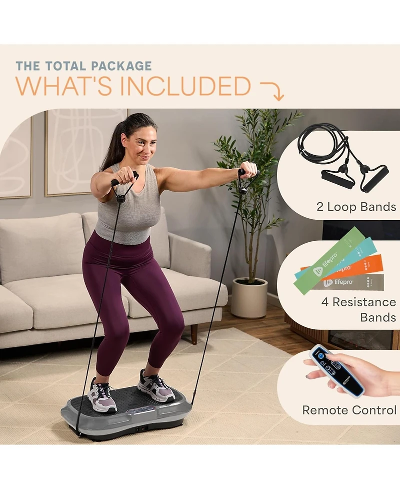 LifePro Vibration Plate – Whole Body Workout Fitness Platform with Loop Bands for Home Training & Exercise Routine