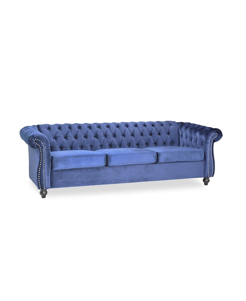 Streamdale Furniture Chesterfield Velvet Sofa with Button Tufting & Nailhead Accents