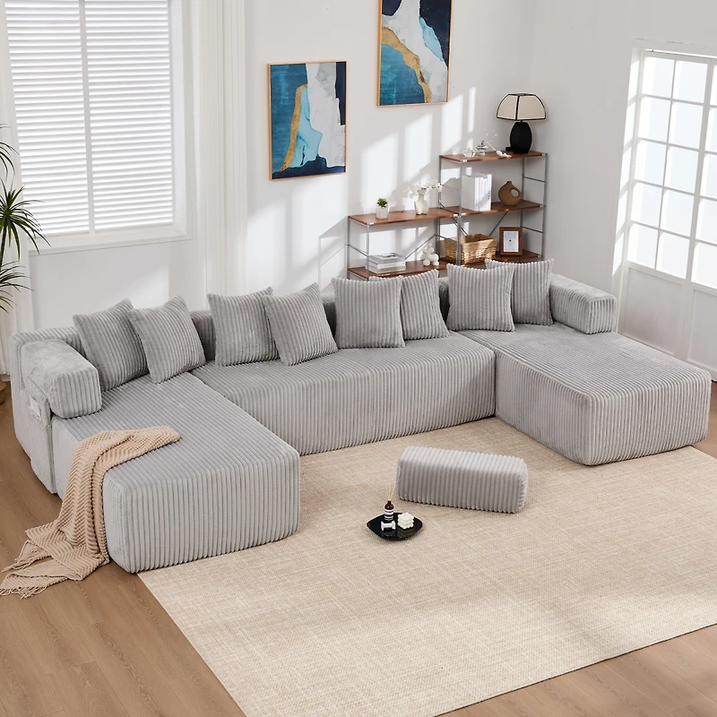 Streamdale Furniture Streamdale 146" U-Shaped Convertible Sleeper Sectional Sofa with 8 Pillows, Corduroy