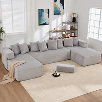 Streamdale Furniture Streamdale 146" U-Shaped Convertible Sleeper Sectional Sofa with 8 Pillows, Corduroy