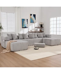 Streamdale Furniture Streamdale 146" U-Shaped Convertible Sleeper Sectional Sofa with 8 Pillows, Corduroy