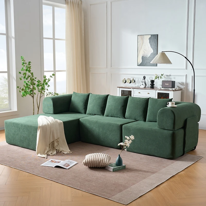 Streamdale Furniture 106" Modular L-Shaped Velvet Cloud Sectional Sofa with Movable Chaise & 5 Pillows