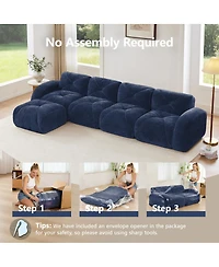 Streamdale Furniture L-shaped Velvet Tufted Sofa with Movable Ottoman