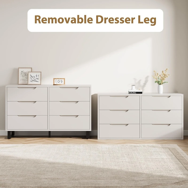 gaomon 6-Drawer Bedroom Dresser, 47.2" Wide Freestanding Wooden Storage Chest for Living Room & Entryway