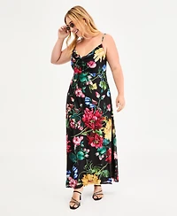 B Darlin Trendy Plus Floral Print Cowlneck Maxi Dress