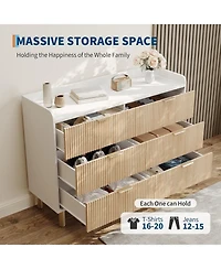 gaomon Fluted Double Dresser for Bedroom, Curved Wooden Chest with Metal Handles & Wide Storage