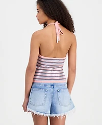 No Comment Juniors' Striped Halter-Neck Rib-Knit Vest