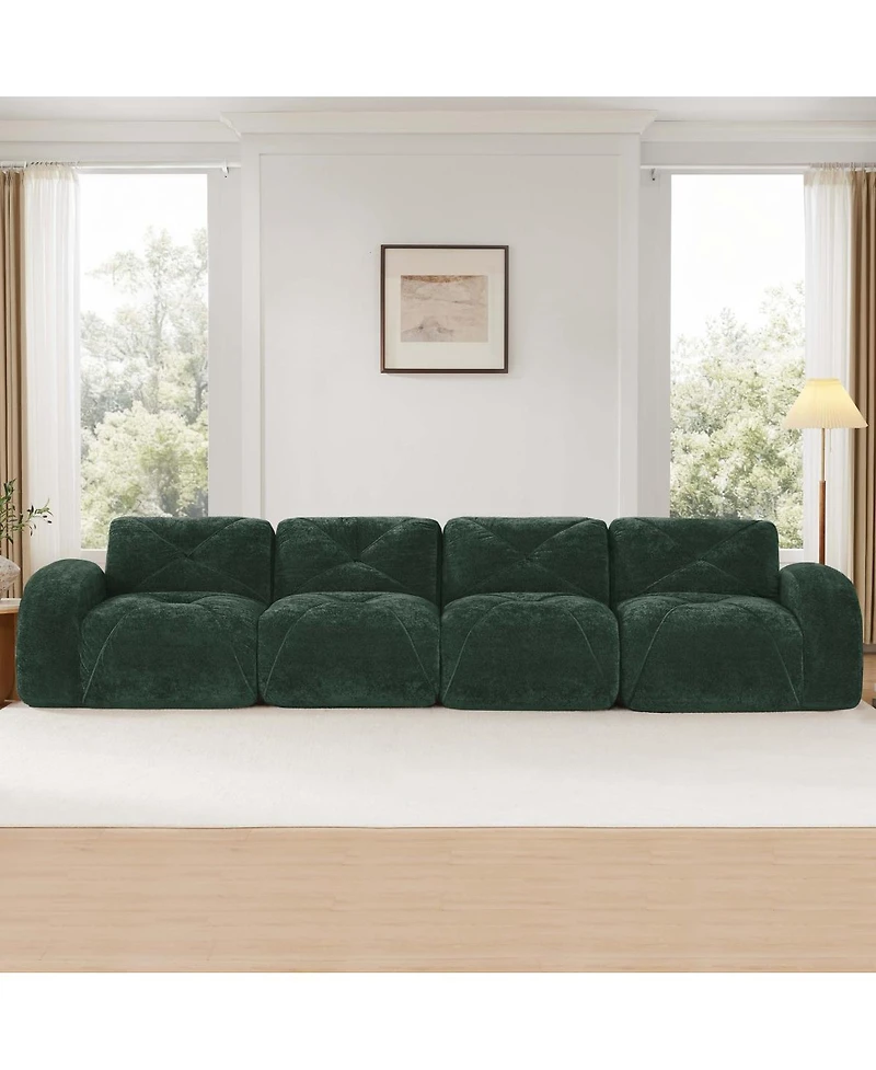 Streamdale Furniture 140" Green Velvet Tufted Boneless Sofa with Ergonomic Design, No Assembly