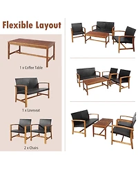 Gymax 8PCS Patio Conversation Set Outdoor Furniture Set w/ Acacia Wood Frame