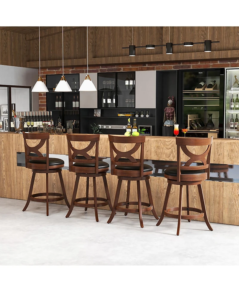 Gymax 4pcs 24'' Bar Stools 360° Swivel Counter Height w/ Pvc Leather Cushioned Seat