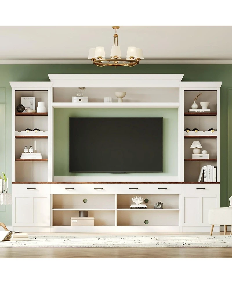 Streamdale Furniture Farmhouse 4-Piece Entertainment Center with Bookshelf, Walnut Tv Stand