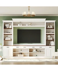 Streamdale Furniture Farmhouse 4-Piece Entertainment Center with Bookshelf, Walnut Tv Stand