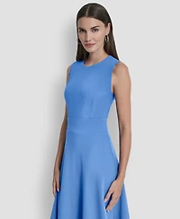 Dkny Women's Sleeveless Jewel Neck Fit and Flare Scuba Crepe Midi Dress