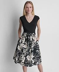 Dkny Women's Sleeveless V-Neck Fit and Flare Midi Dress