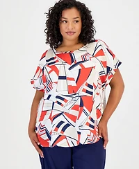 Jones New York Plus Satin Boat-Neck Top