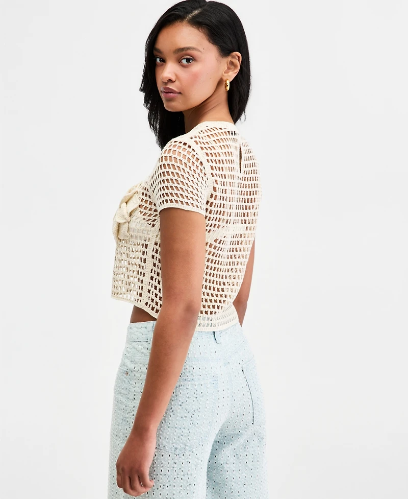 Bar Iii Women's Floral Crochet T-Shirt, Macy's Exclusive