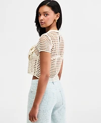 Bar Iii Women's Floral Crochet T-Shirt, Macy's Exclusive