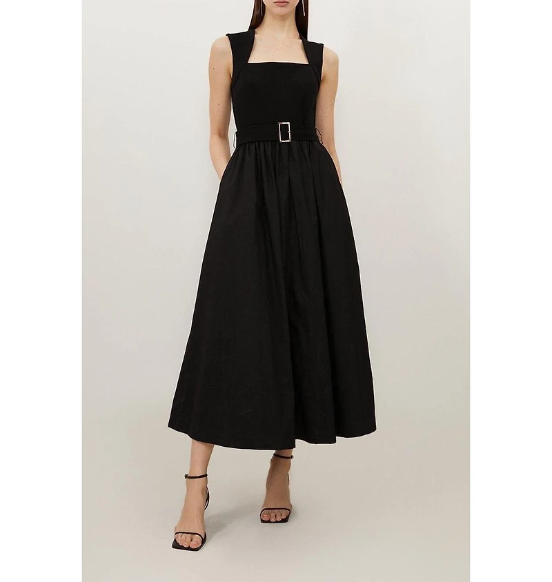 Karen Millen Women's Square Neck Belted Maxi Dress