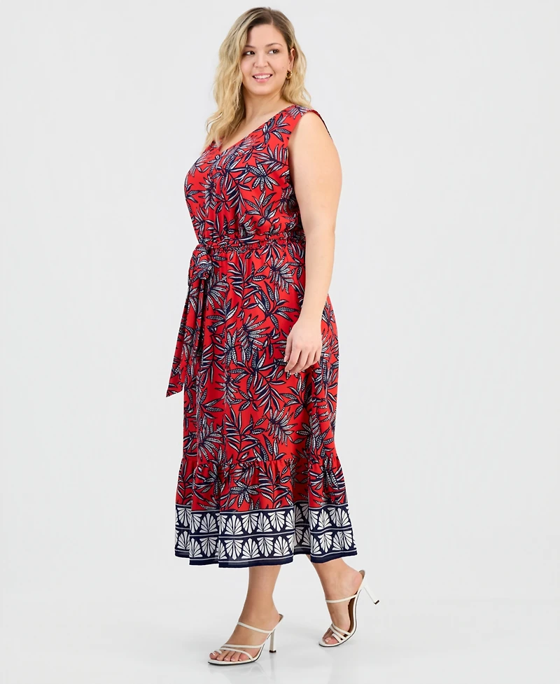 Jones New York Plus V-Neck Sleeveless Tiered Dress