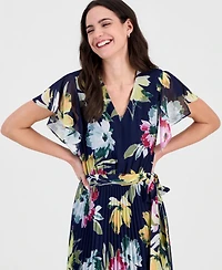 Robbie Bee Women's Flutter-Sleeve Pleated Maxi Dress