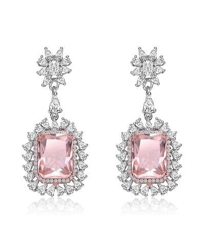Rachel Glauber White Gold Plating with Pink Cubic Zirconia Halo Dangle Earrings