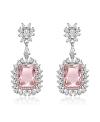 Rachel Glauber White Gold Plating with Pink Cubic Zirconia Halo Dangle Earrings