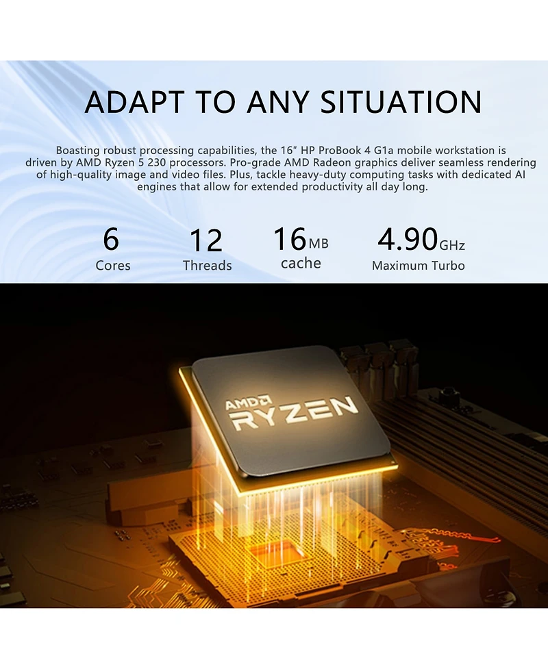 Hp ProBook 4 16" Traditional Laptop Amd Ryzen 5 16GB Ram Amd Radeon Graphics 256GB Ssd Storage Windows 11 Pro 60Hz