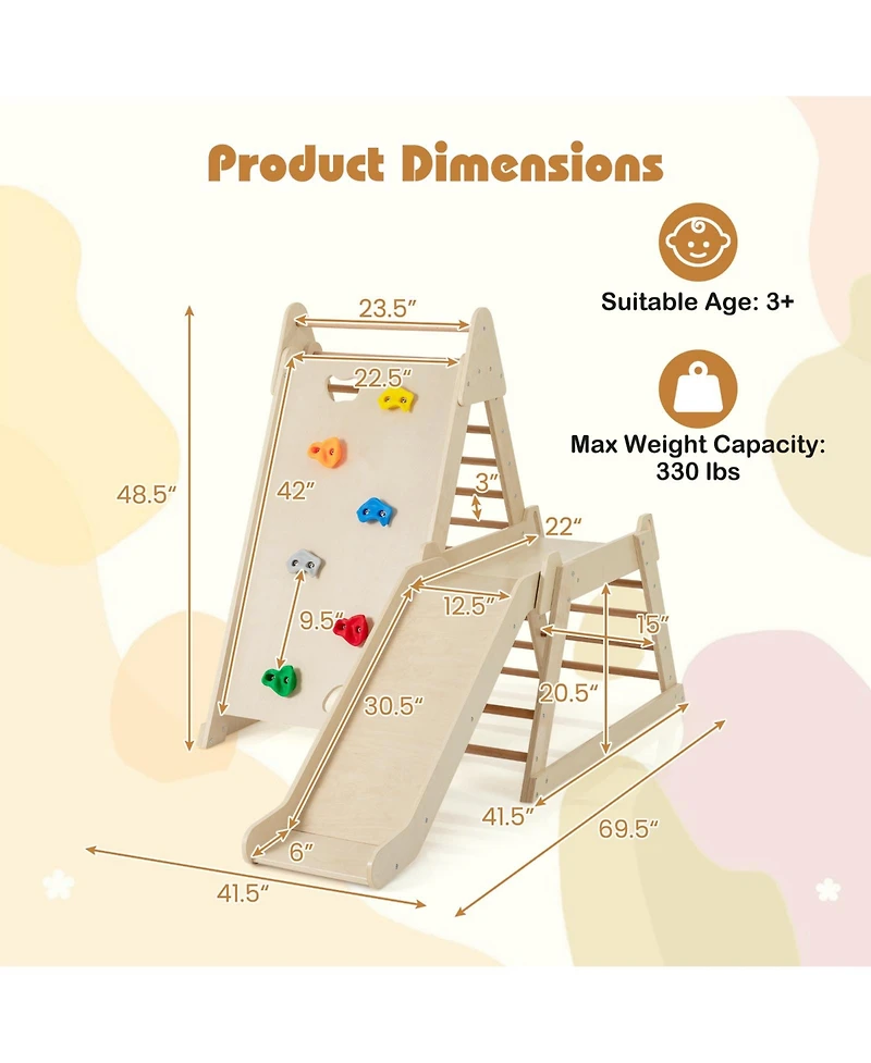 Mecale 3-in-1 Indoor Jungle Gym with Extended Slide for Toddlers