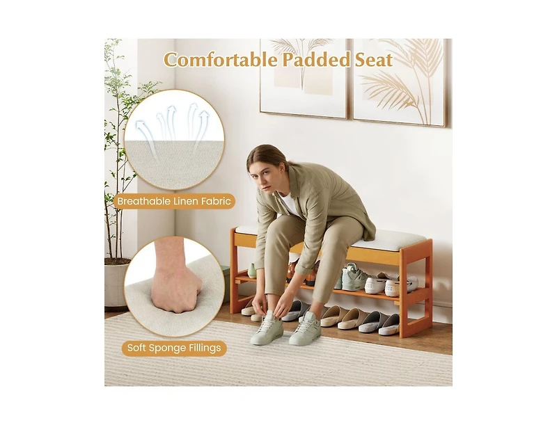 Slickblue Shoe Rack Bench with Flip-Top Storage Rubberwood Entryway Seat