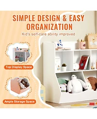 Rainsken Kid Storage Cabinet, 5-Cubby Wood Toy Storage Organizer for Kids Room, Playroom, Kindergarten, Nursery