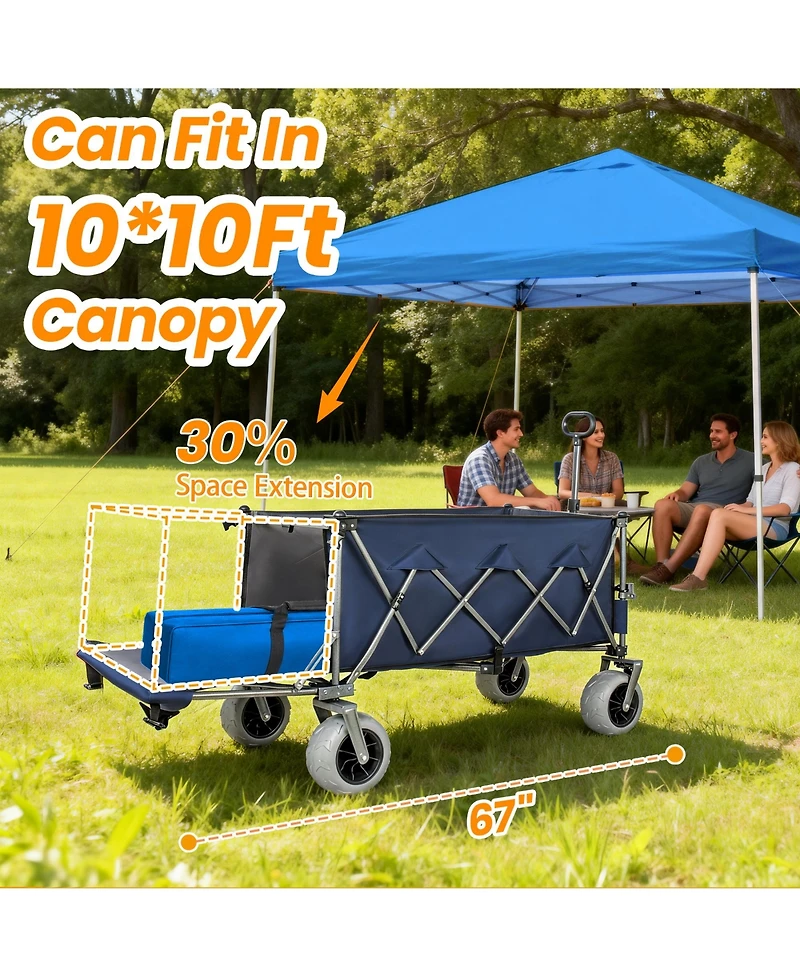 Rainsken Heavy Duty Utility Wagons, Extra Long Large Foldable Wagon with Opened Tailgate and All-Terrain Wheels, 500lbs Capacity for Beach