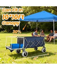 Rainsken Heavy Duty Utility Wagons, Extra Long Large Foldable Wagon with Opened Tailgate and All-Terrain Wheels, 500lbs Capacity for Beach