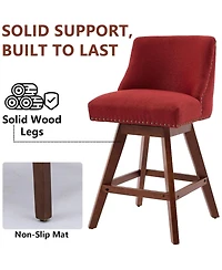 Rainsken Swivel Bar Stools Set of 2, Modern Upholstered Counter Height Chairs with Wooden Legs and Nailhead Trim for Kitchen Island