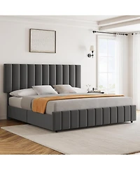 gaomon Queen Upholstered Bed Frame 4 Drawers Adjustable Headboard Wood Slats No Box Spring