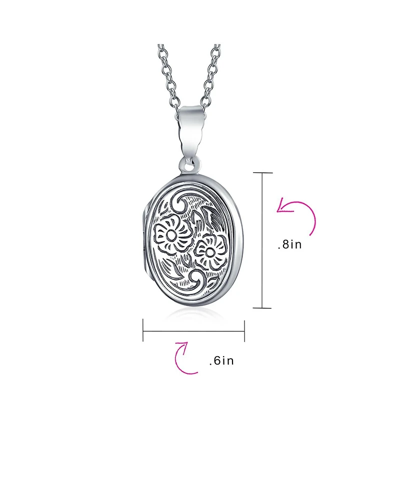 Bling Jewelry Embossed Floral Sunflower Photo Oval Locket Necklace Pendant Sterling Silver