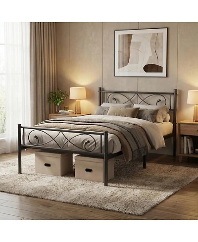 gaomon Twin Size Metal Platform Bed Frame with Fist Design Headboard & Footboard, Under Bed Storage, No Box Spring Needed, Easy Assembly, Noise Free