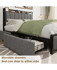 gaomon Full Size Bed Frame with Storage Headboard, 2 Drawers & Charging Station, Linen Upholstered