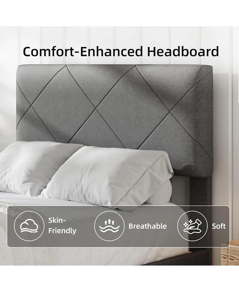 gaomon Upholstered Bed Frame with Headboard, Modern Platform Bed with Wooden Slats Support