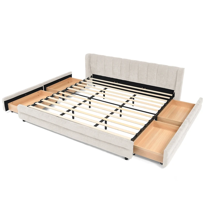 Streamdale Furniture Upholstered Bed Frame with Chenille Fabric Headboard and Storage Drawer.